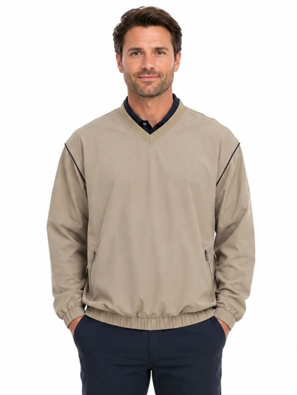 Grand Slam Golf Men L Tan Convertible Windbreaker Zip Off Sleeves Vest NWT